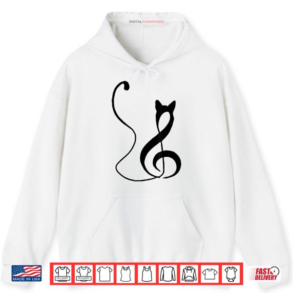 Hoodie Music Note Inspired Cat Minimalist Music Lover Design Shirt