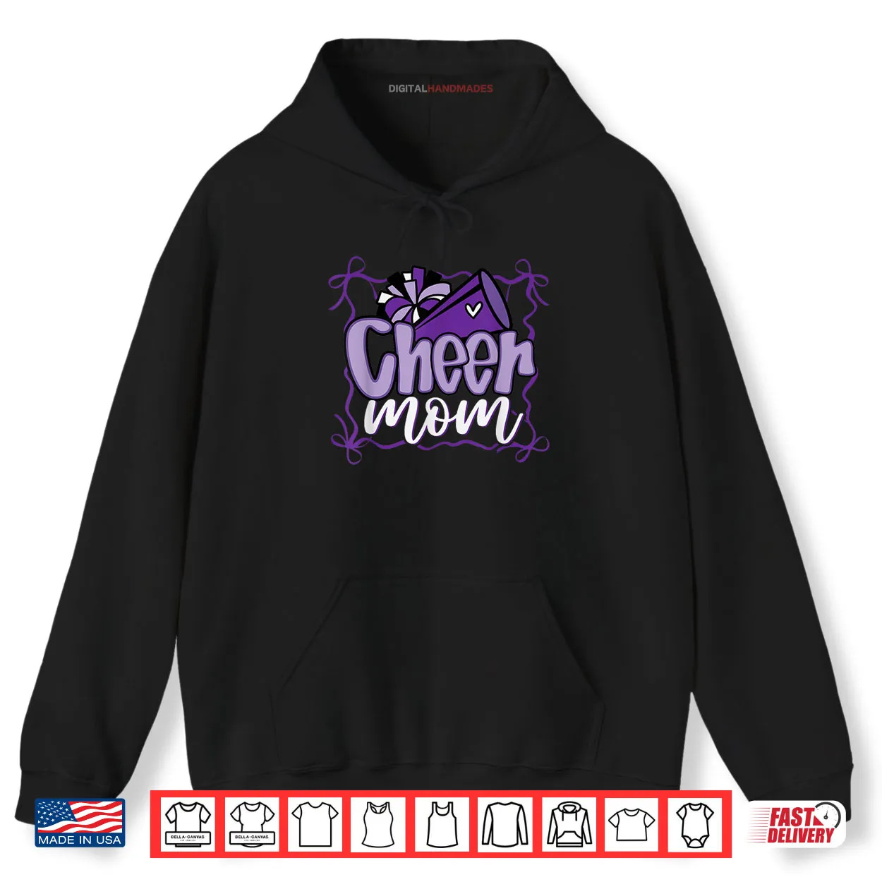 Purple Coquette Pom Poms Bow Cheer Mom Mama Cheerleading Shirt Purple Coquette Pom Poms Bow Cheer Mom Mama Cheerleading Shirt