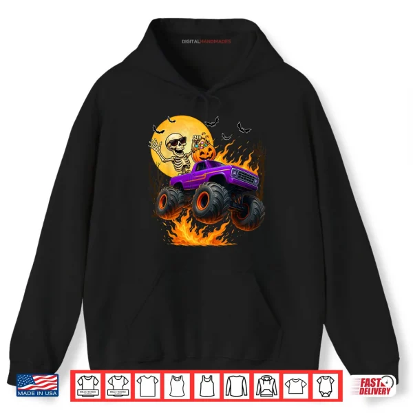 Spooky Skeleton Riding Monster Truck Halloween Costumes Shirt 2 Hoodie Spooky Skeleton Riding Monster Truck Halloween Costumes Shirt