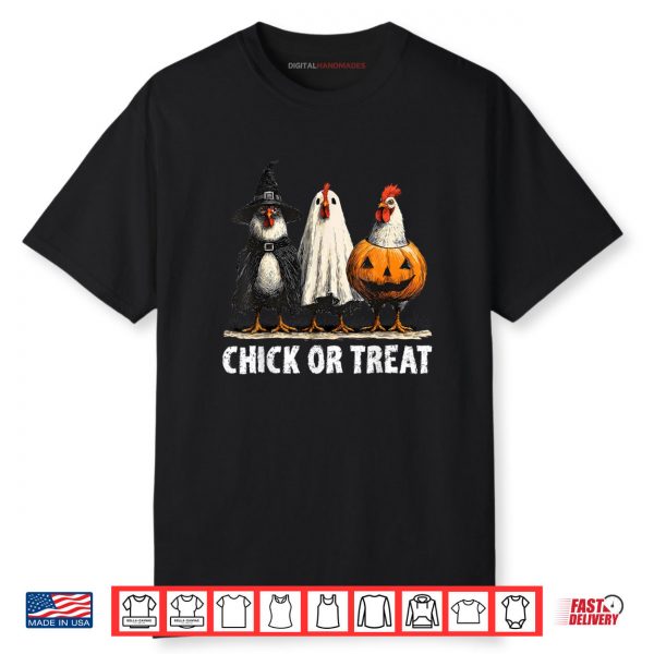 Horror Funny Chick Or Treat Chickens Ghost Witchy Halloween Shirt