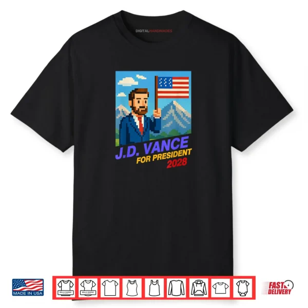 JD Vance 2028 for President Retro Campaign 8 Bit Funny Shirt