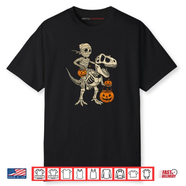 Mummy Skeleton Riding Dinosaur T Rex Shirt