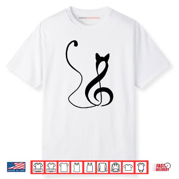 Music Note Inspired Cat Minimalist Music Lover Design Shirt