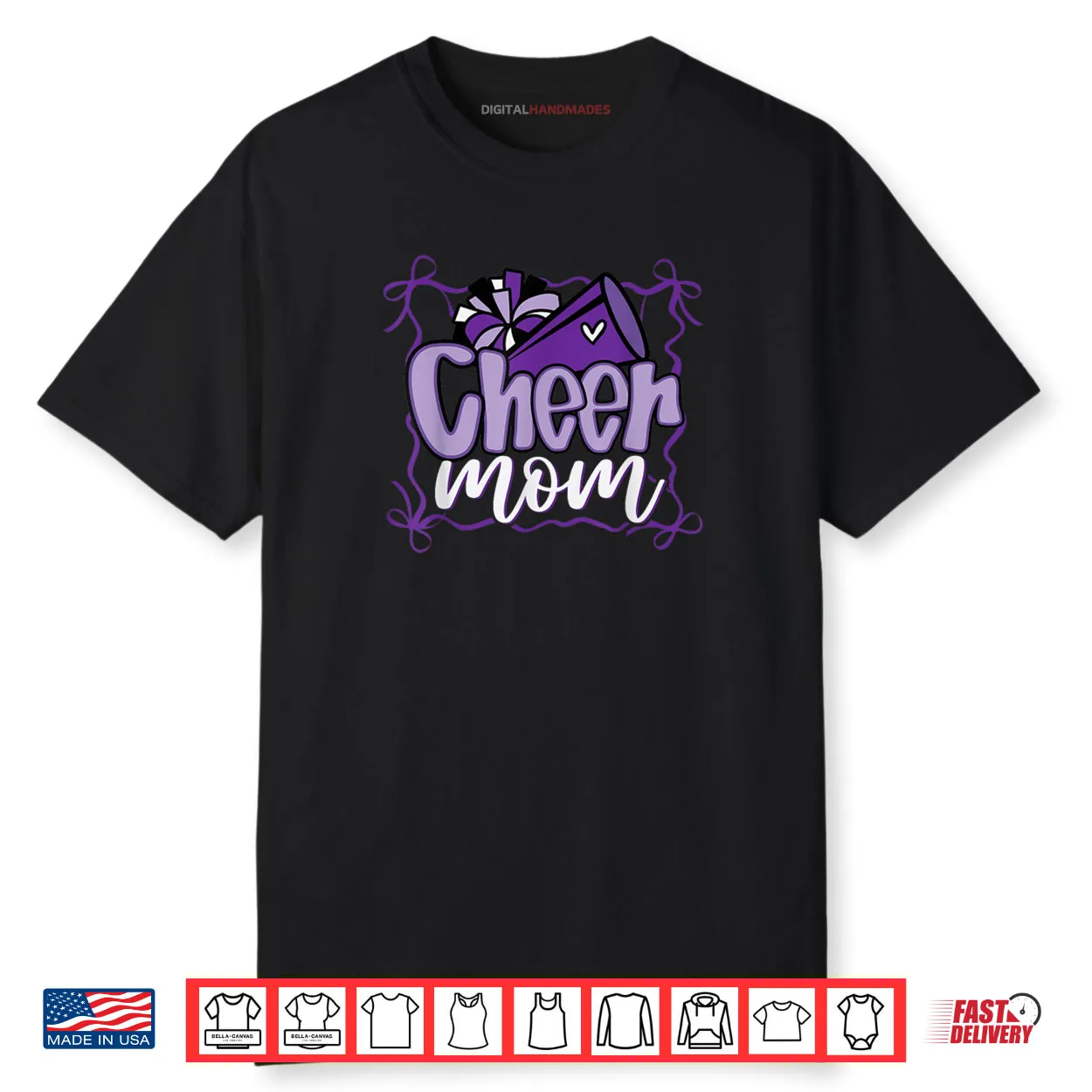 Purple Coquette Pom Poms Bow Cheer Mom Mama Cheerleading Shirt Purple Coquette Pom Poms Bow Cheer Mom Mama Cheerleading Shirt