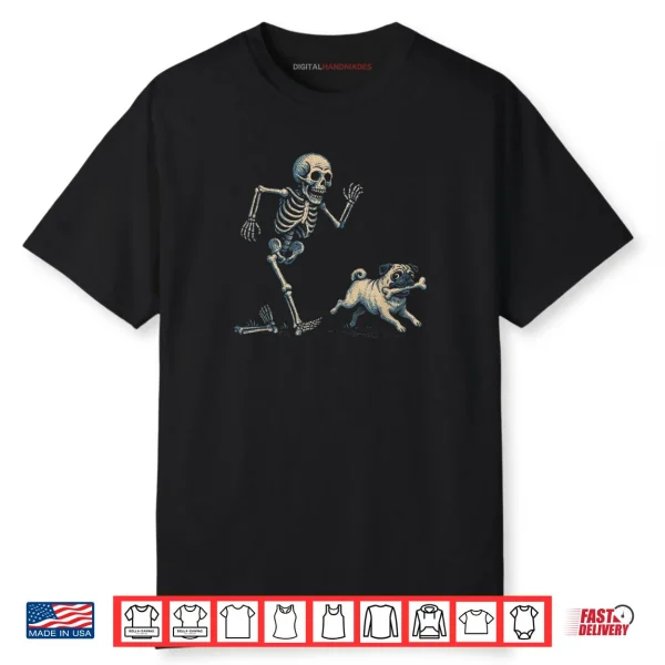 Skeleton Chasing Pug Halloween Dog Mom Pug Lover Shirt