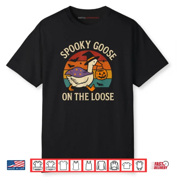 Spooky Goose On The Loose Funny Halloween Retro Shirt