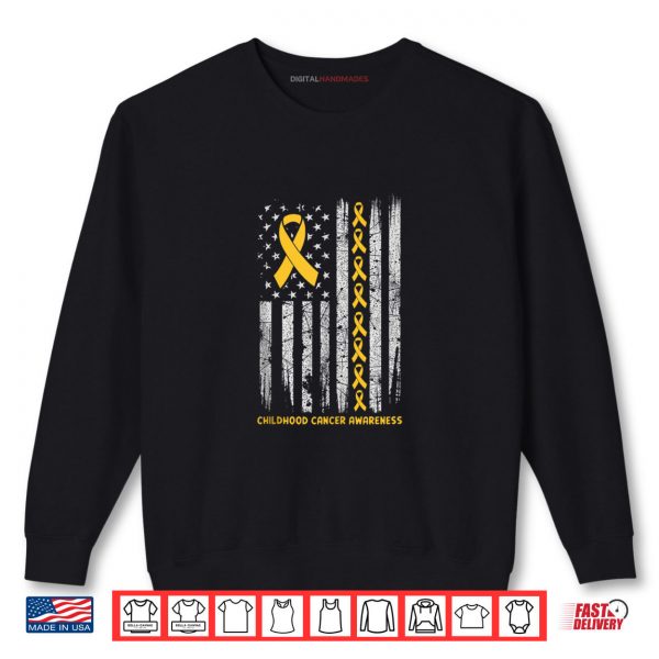 Sweatshirt American Flag Childhood Cancer Awareness Warrior Fighter Shirt