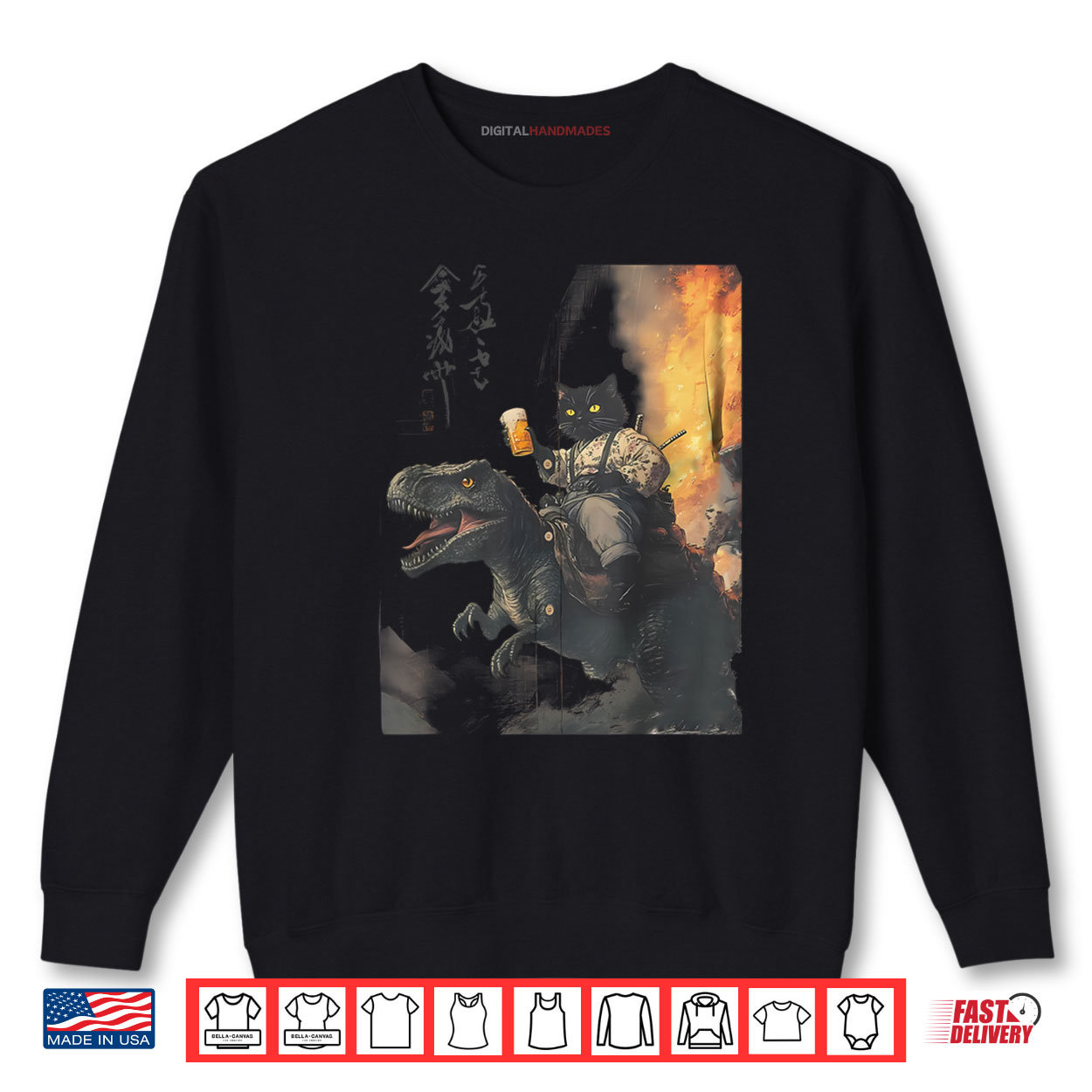 Black Cat Samurai Dinosaur Shirt Black Cat Samurai Dinosaur Shirt