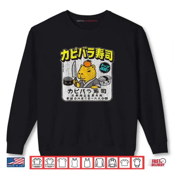 Sweatshirt Capybara Sushi Chef Vintage Distressed Look Shirt