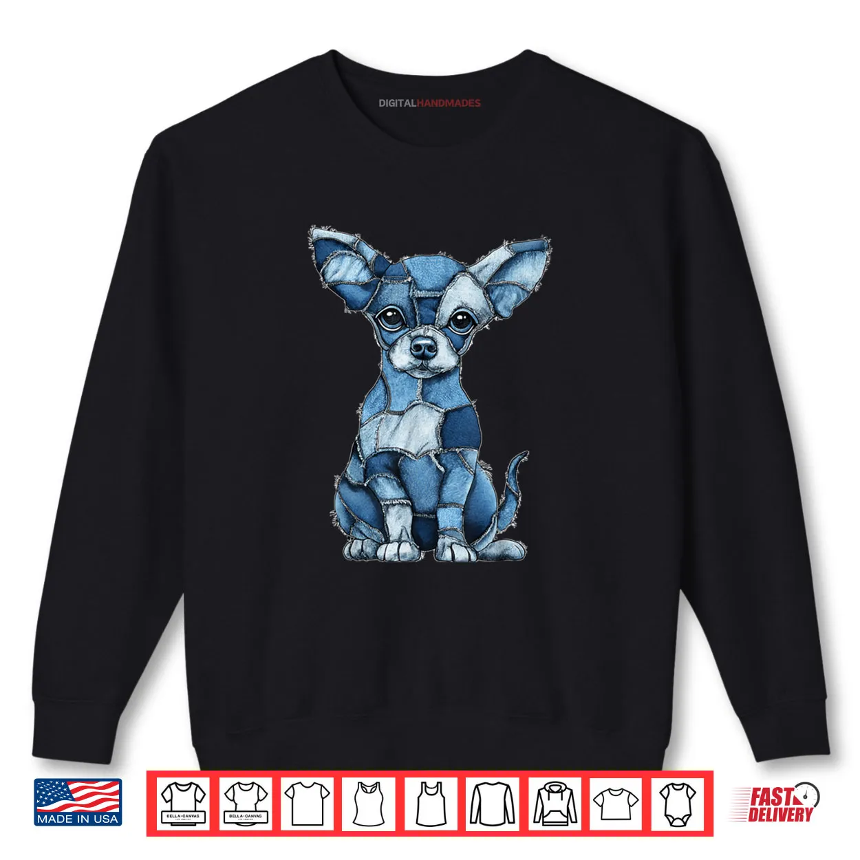 Chihuahua Dog Blue Denim Patchwork Graphic Animal Shirt Chihuahua Dog Blue Denim Patchwork Graphic Animal Shirt