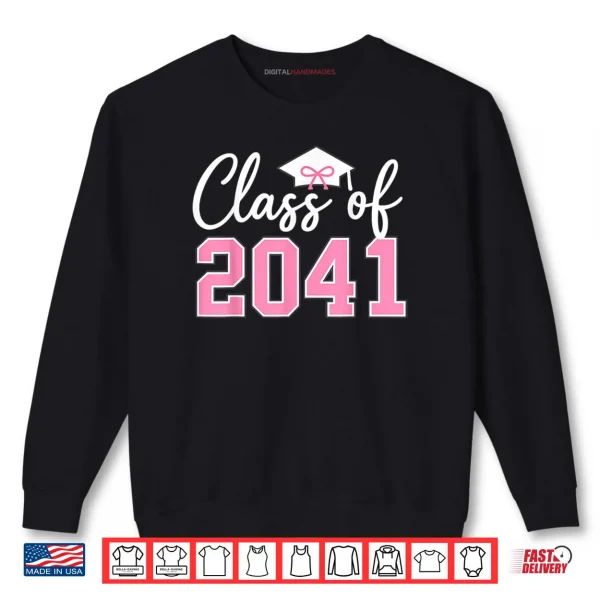 Class of 2041 Grow with Me Kindergarten Pink Coquette Bow Shirt 1 Sweatshirt Class of 2041 Grow with Me Kindergarten Pink Coquette Bow Shirt