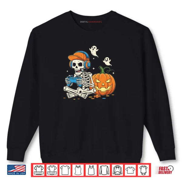 Sweatshirt Cool Teen Boy Skeleton Gaming Halloween Shirt