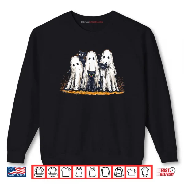 Sweatshirt Funny Ghosts Holding Black Cats Halloween Ghost Cat Lovers Shirt