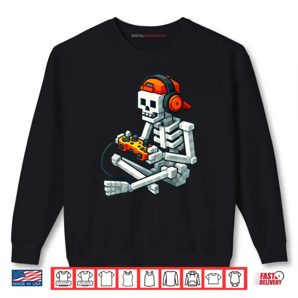 Sweatshirt Halloween Skeleton Gamer Pixel Video Gaming Shirt