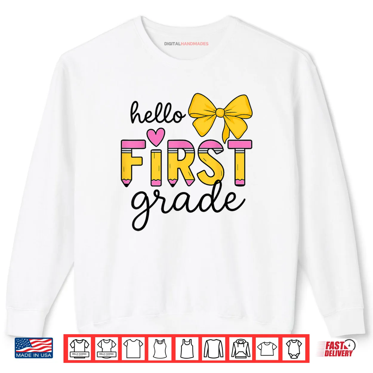 Hello First Grade for Girls Boys Cute Back to School Pencil Shirt Hello First Grade for Girls Boys Cute Back to School Pencil Shirt
