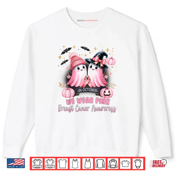 Sweatshirt In October We Wear Pink Cute Ghost Breast Cancer Awareness Shirt