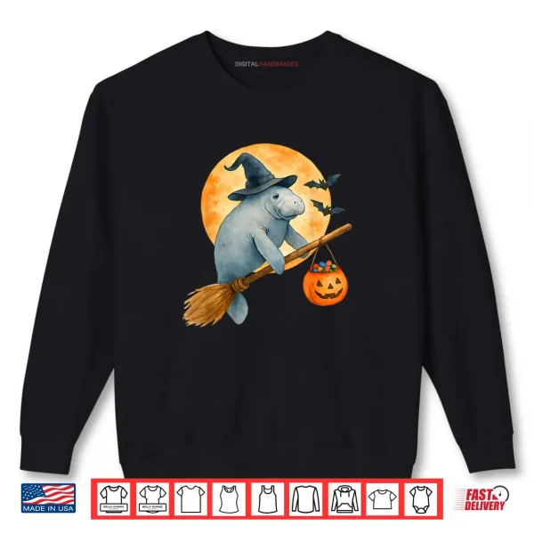 Sweatshirt Manatee Witch Hat Pumpkin Halloween Shirt