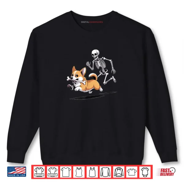 Skeleton Chasing Corgi Halloween Dog Mom Pet Lover Shirt 1 Sweatshirt Skeleton Chasing Corgi Halloween Dog Mom Pet Lover Shirt