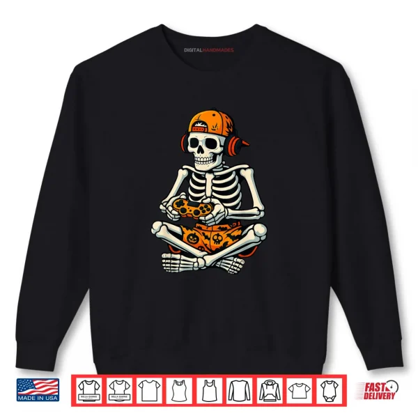 Sweatshirt Skeleton Gamer Headphone Halloween Gaming Shirt