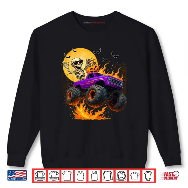 Spooky Skeleton Riding Monster Truck Halloween Costumes Shirt 1 Sweatshirt Spooky Skeleton Riding Monster Truck Halloween Costumes Shirt