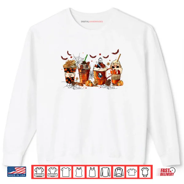 Sweatshirt Vintage Halloween Horror Latte Coffee Cups Ghost Skeleton Shirt