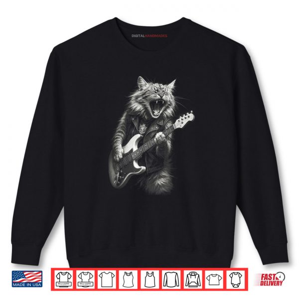 Sweatshirt Vintage Rock Cat Playing Guitar Shirt
