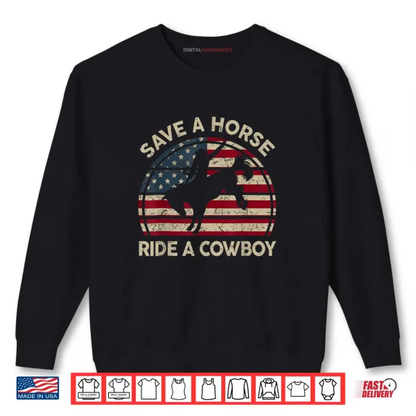 Sweatshirt Vintage Rodeo Cowboy Western Country Horse USA Patriotic Shirt