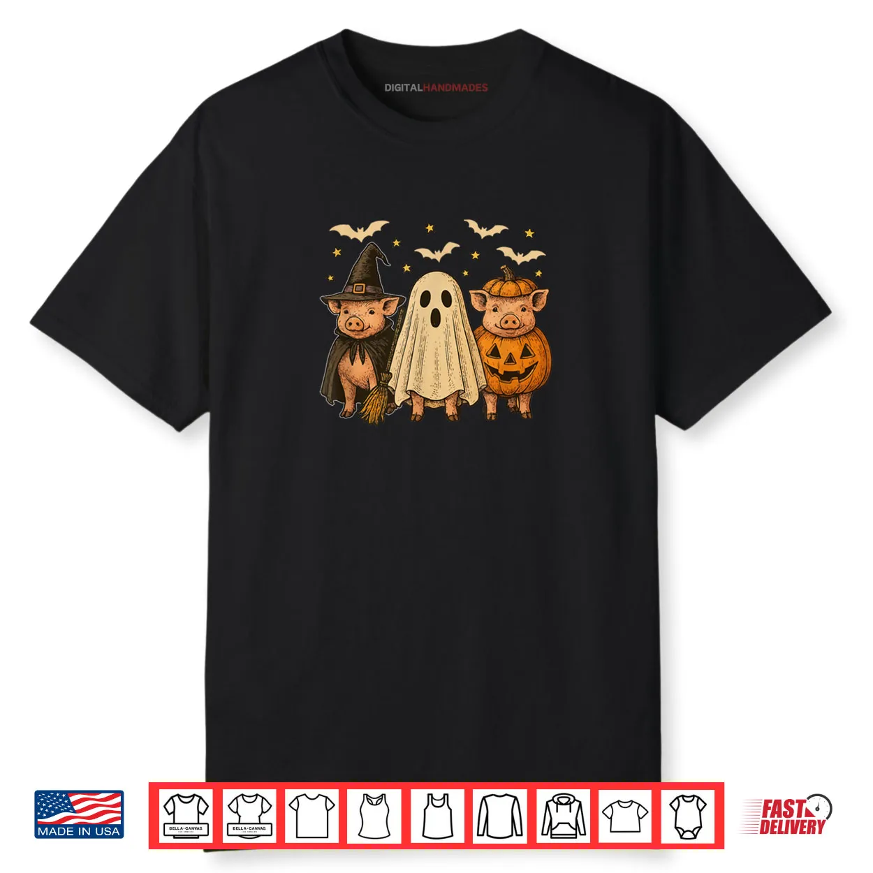 Three Halloween Pigs Cosplay Witch Boo Carved Pumpkin Shirt Three Halloween Pigs Cosplay Witch Boo Carved Pumpkin Shirt
