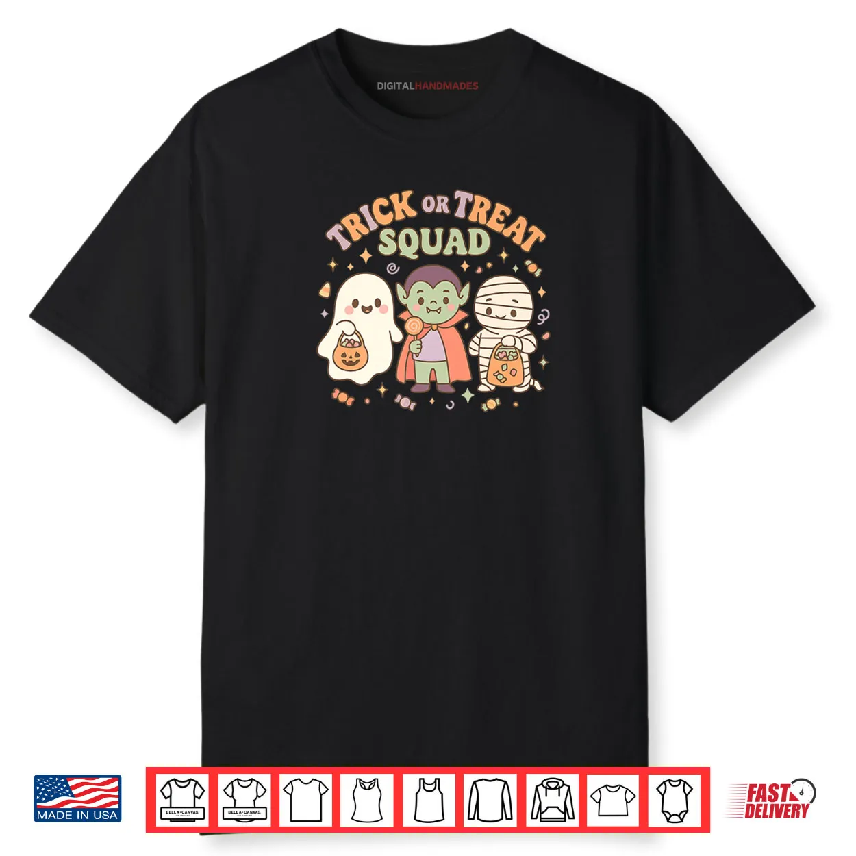 Trick or Treat Squad Pastel Halloween Ghost Vampire Mummy Shirt Trick or Treat Squad Pastel Halloween Ghost Vampire Mummy Shirt