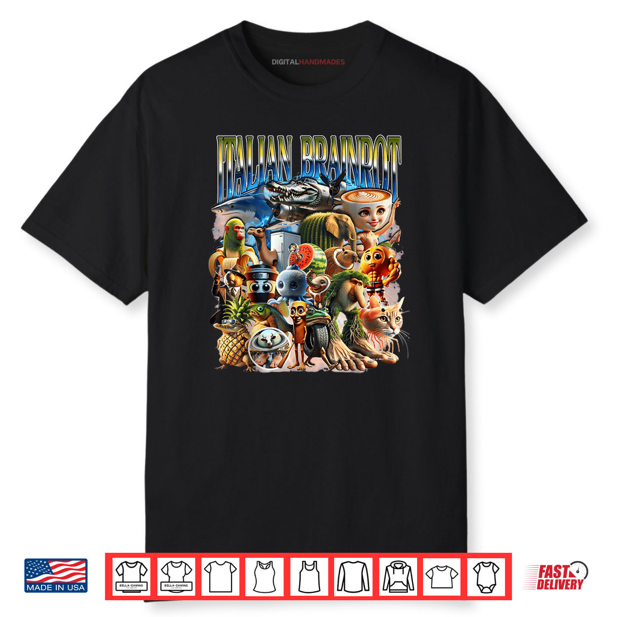 Types of Italian Brainrot Meme Character Hand Drawn Shirt Types of Italian Brainrot Meme Character Hand Drawn Shirt