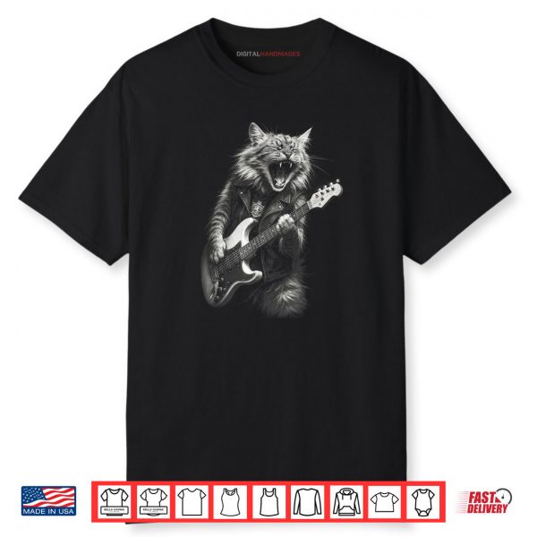 Vintage Rock Cat Playing Guitar Shirt