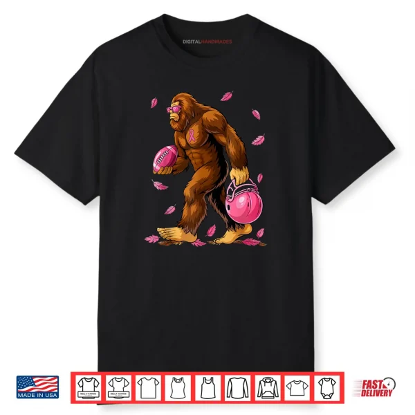 Bigfoot Football Pink Ribbon Breast Cancer Awareness Shirt