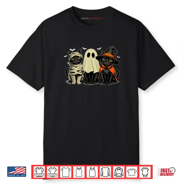 Black Cat Ghost Witch Scary Pumpkin Funny Halloween Shirt