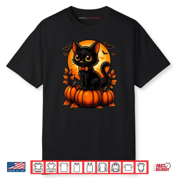 Black Cat Halloween Pumpkin Costume Shirt
