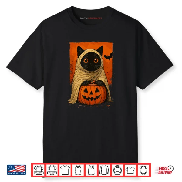 Black Cat Halloween Pumpkin Spooky Ghost Shirt