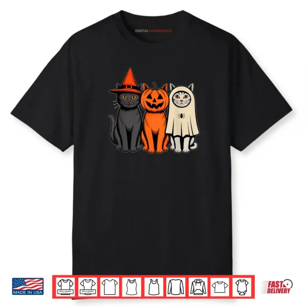 Black Cat Witch Hat Pumpkin Cute Ghost Halloween Shirt