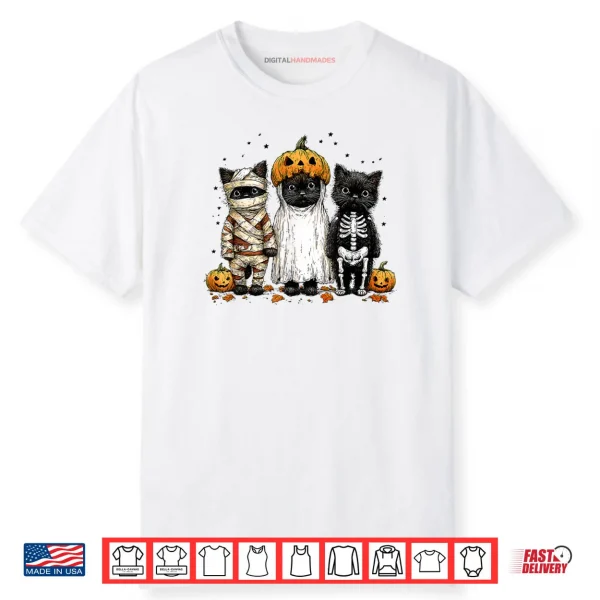 Black Cat Witch Scary Halloween Pumpkin Shirt