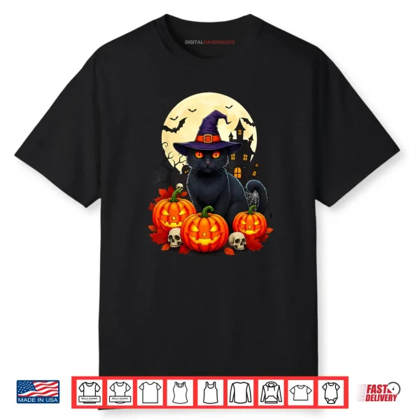 Black Cat Witch Scary Pumpkin Halloween Shirt