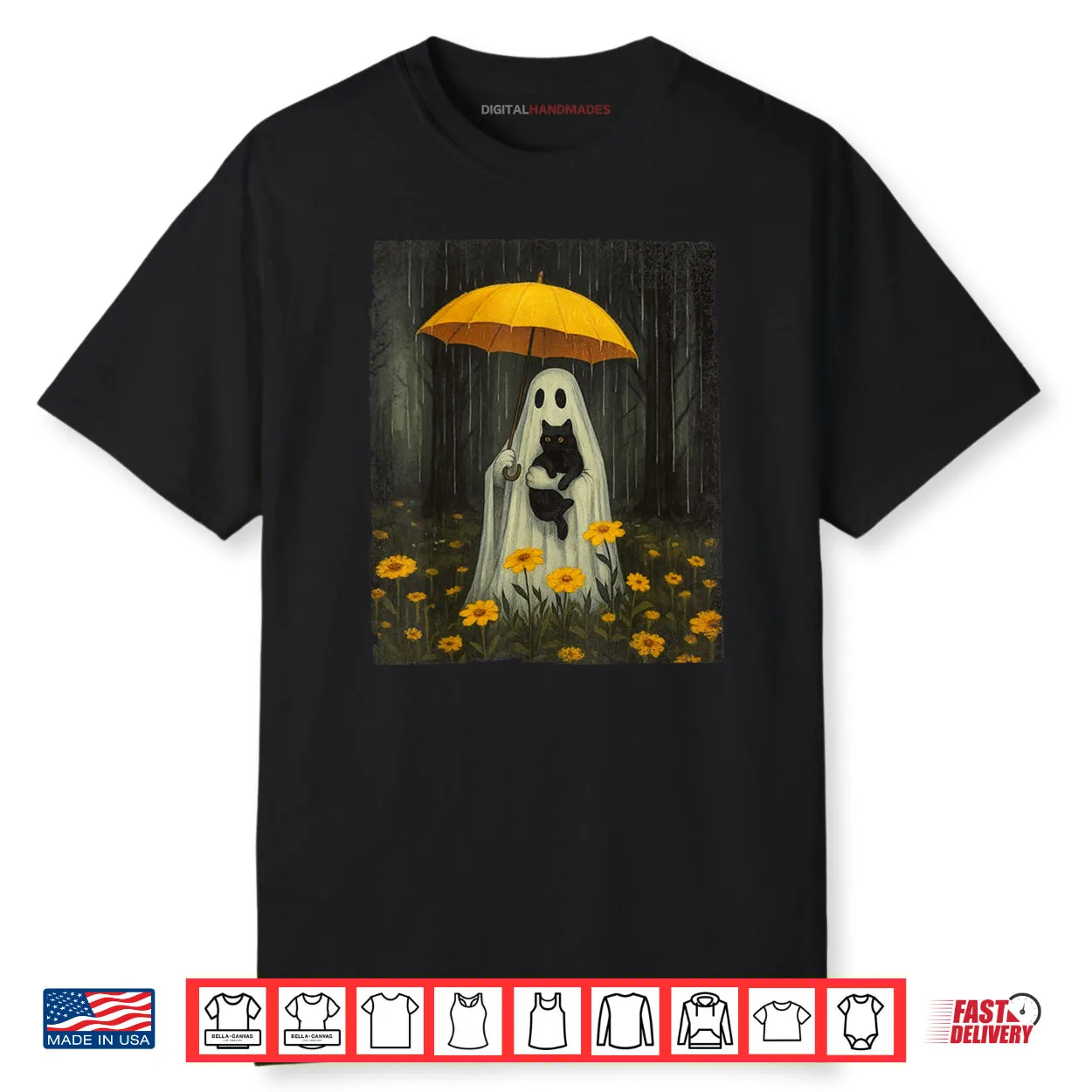 Boo Ghost Umbrella Black Cat Floral Halloween Shirt Boo Ghost Umbrella Black Cat Floral Halloween Shirt
