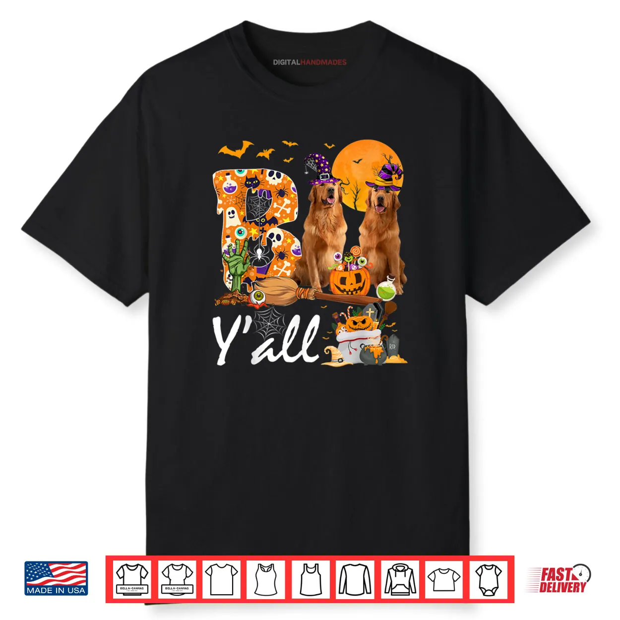 Boo Y’all Three Golden Retriever Dogs Halloween Costume Day Shirt Boo Y’all Three Golden Retriever Dogs Halloween Costume Day Shirt