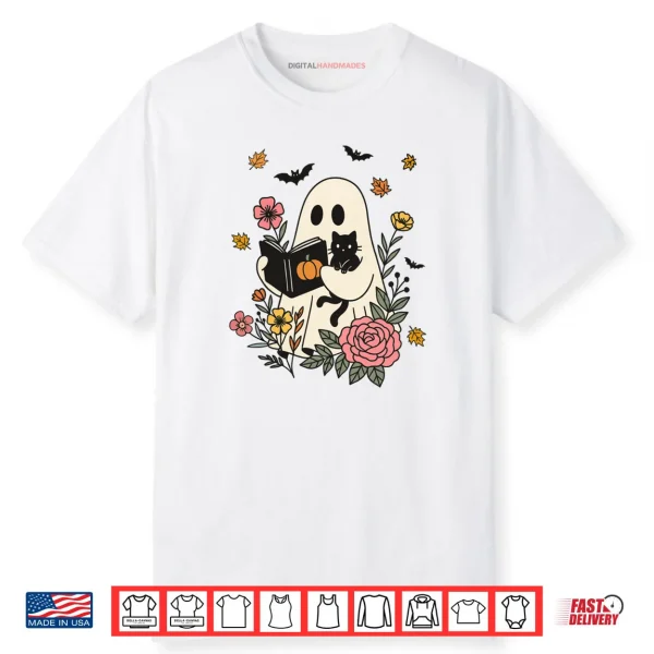 Books Ghost Reading Book Halloween Library Cat Fall Autumn Shirt