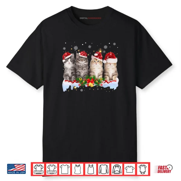 Cat Christmas Light Santa Hat Xmas Decorations Meowy Catmas Shirt