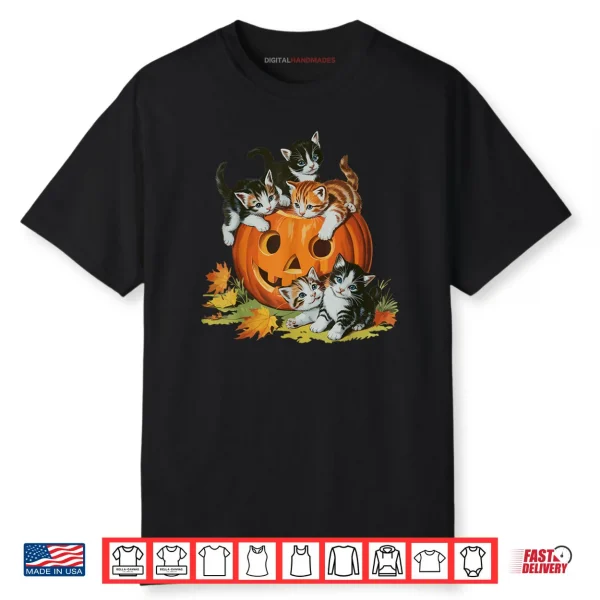 Cat Pumpkin Halloween Retro Spooky Season Vintage 90s Shirt