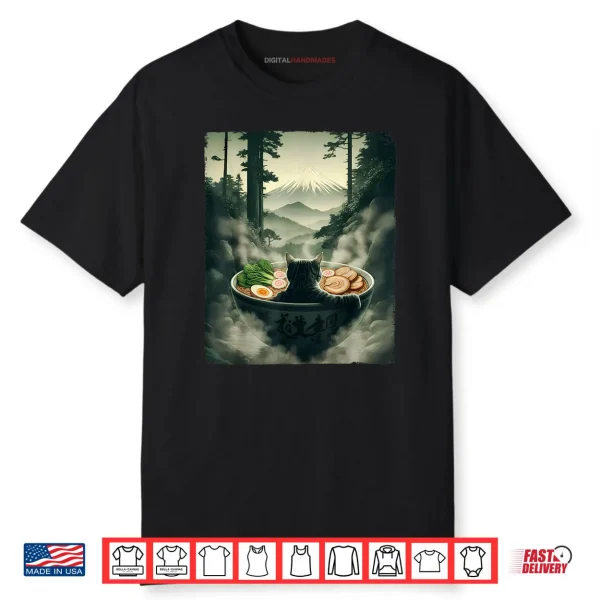 Cat Ramen Mount Fuji Zen Aesthetic Funny Japanese Shirt