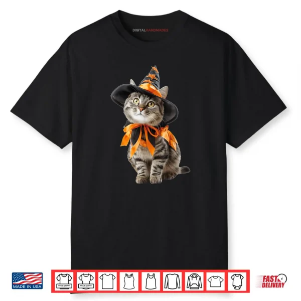 Cat Wearing Witch Costume Funny Halloween Shirt