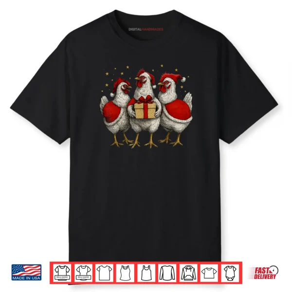 Chicken Santa Xmas Tree Farm Merry Christmas Shirt