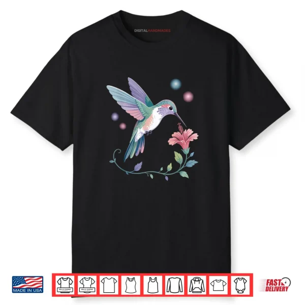 Colorful Cute Hummingbird Flower Nature Art Bird Lovers Shirt