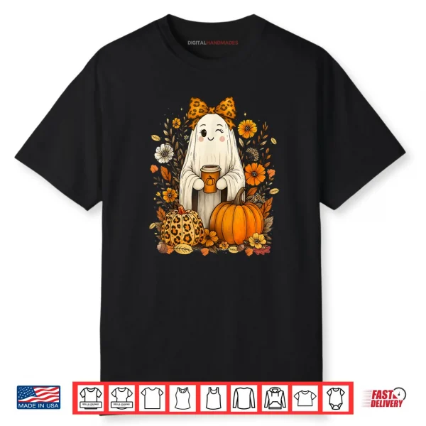 Cute Boo Coquette Leopard Pumpkin Spice Autumn Fall Shirt