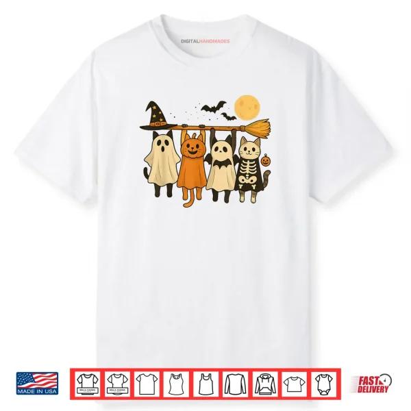 Cute Halloween Cat Ghost Pumpkin Skeleton Shirt