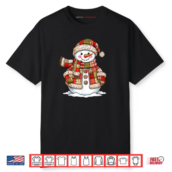 Cute Patchwork Snowman Merry Christmas Xmas Holiday Pajamas Shirt